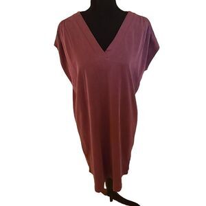 Tahari Women's Eggplant Purple V-Neck Shirt Dress Size S
